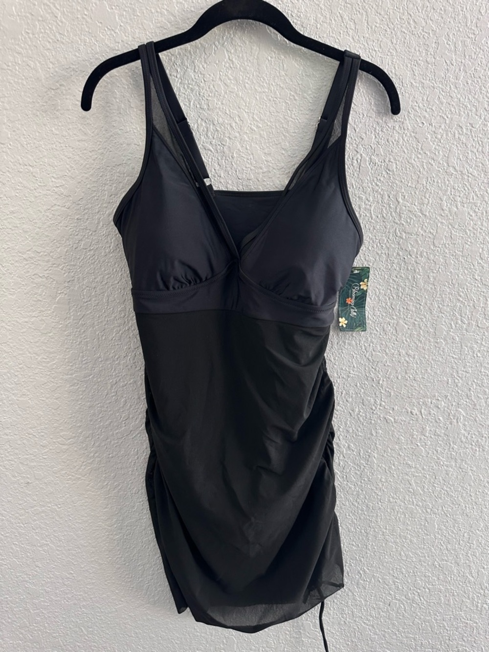 Blooming Jelly Black One Piece Swimsuit L NWT Ruched Tummy Control Skirted